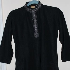 Black Silver Lining Mock Neck Tunic Top